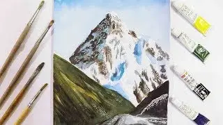 Landscape Mountains Painting in Watercolor