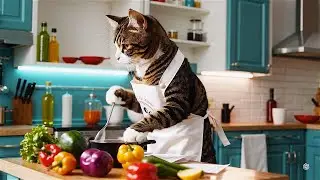 【AI動画生成】料理をする猫シェフ / A chef cat cooking food