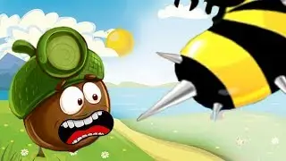 Doctor Acorn and evil wasps. Survival in the forest cartoon-game