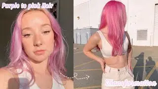 Purple to Pastel Pink Hair Transformation | Getting Curtain Bangs