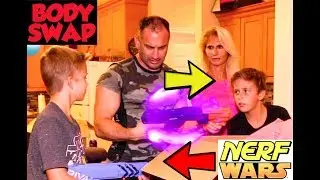 Body Swap (m2f & f2m) Nerf War: Parents Vs Kids - Episode 3: Nerf Gun Makes Mom & Son Swap