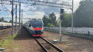 Электропоезд ЭП2Д-0145 «Прибывает на конечную станцию Голицыно» станция Голицыно. 27.06.2023.