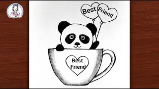 How to Draw Best Friends Easy | BFF Drawings Easy Step by Step | Cute Panda Drawing Step by Step