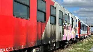 Verlassene Eisenbahnwagons und 5047 in St.Pölten (Österreich) Abgestellt