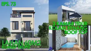 (EPS.73) Desain rumah 60m2, 3 kamar tidur, kolam renang, roof top | Bp Norman, Tangerang, Banten
