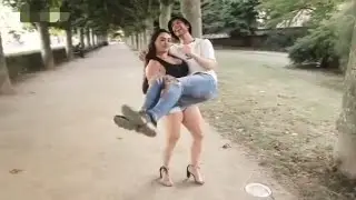 Tall Muscular Girl Lift and Carry in Public Short Men!