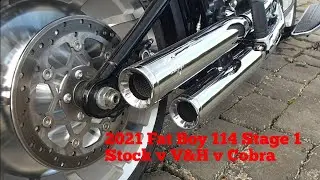 2021 Fat Boy 114 Stage 1 Comparing stock pipes v V&H Eliminator 300s v Cobra Speedster Slashdowns