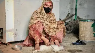 Slaughter wild rabbit by women