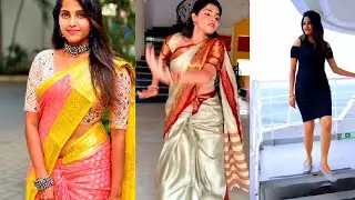 Vaishali Thaniga unseen navel show suntv serial actress