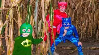 Corn Maze search with PJ Masks featuring the Assistant and Catboy, Owlette and Gekko