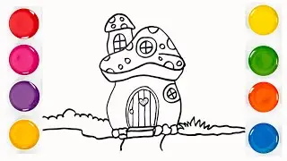 How to Draw and Color Mushroom House | Drawing & Coloring for Toddlers | Easy drawing Step by step