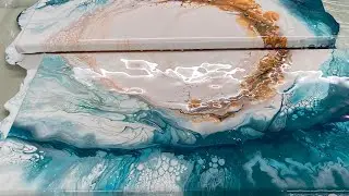 Acrylic Pouring with Satin Enamel, Gold and Modeling Paste, Textured Dutch Pour, ASMR,Double canvas