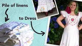 Sewing a dress by upcycling vintage linens inspired by fast fashion | Vintage sewing project