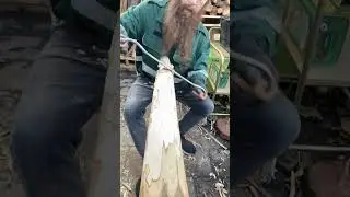 Debark trunk with draw knife cat stand central shaft#handmade #carving