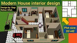 Modern House interior design ||Plot size 35'×45'|| Ghar ka naksha