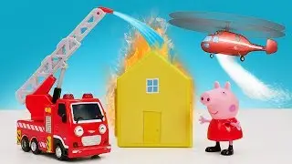 Видео про машинки помощники для малышей! Пожарная машина и вертолет тушат пожар!