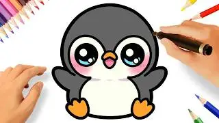 COMO DESENHAR UM PINGUIM FOFO KAWAII FÁCIL PASSO A PASSO 🐧❤️