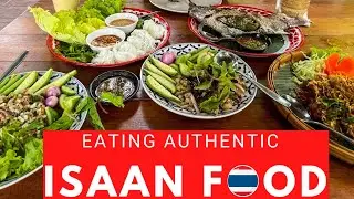 Eating SPICY RAW ANT EGG salad in Isaan Thailand #ก้อยไข่มดแดง #farang