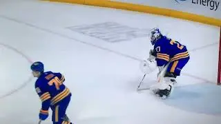#27 Devon Levi making his first career NHL start in goal. Makes a great save.