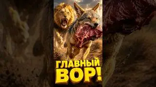 Шакал ворует мясо прямо из-под лапы разъярённого льва.