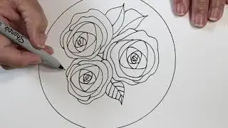 How to Draw a Rose, How to video, Watch me Draw, Three Roses in a circle, Adult Coloring and Drawing