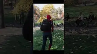 Man dressed as Spider-Man jogging in Central Park
