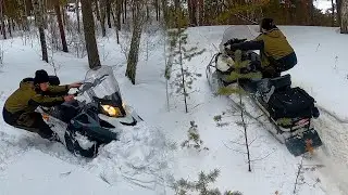 🌳Весёлая покатушка на снегоходе BRP. Плотный снег, мокрая весна.