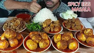 MASSIVE egg masala curry,chicken liver and gizzard with mutton liver and meat curry with huge rice