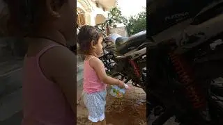 Aadvika apne nana ki bike clean kar rhi hai #baby #babygirl #trending #viral #whatsappstatus #summer