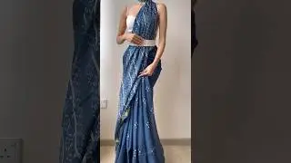 7 days, 7 sarees | Halter Neck waterfall pallu drape 💙 #sareedrape #waterfalldrape #grwm