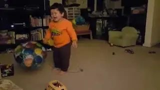 Sebastian fighting a balloon