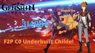 F2P Lvl 90 C0 Childe (Tartaglia) - Underbuilt 314k Burst Damage! | Genshin Impact