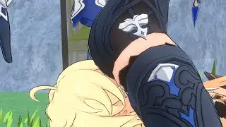 Eula sits on Aether (Tabibito) [Genshin Animations]