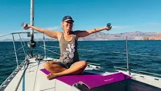 Yoga on a Sailboat. Bat Wings Exercise For Women. #yogaforwomen #sailing #batwings