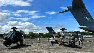 2nd batch of T129 ATAK Attack Helicopters unloaded from Turkish Air Force Transport Aircraft