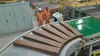 Automatic Brick cutting machine at work in modern brick factory