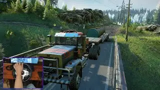 (transporting Large Pipe in Black Badger Lake (snow runner