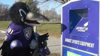 Ravens Mascot, Edgar, Donates His Sports Gear to Leveling the Playing Field!