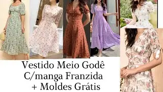 Moldes de vestido MEIO GODÊ/EVASÊ Com Manga Franzida