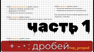 Сложение и вычитание дробей. Сокращение дробей. Действия с дробями. Часть 1.