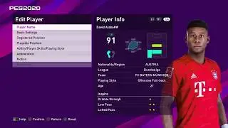 Pes 2020 Stats Alaba (FM to Pes )