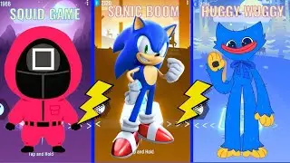 Tiles Hop: The Clash of Huggy Wuggy and Sonic Boom vs Squid Game