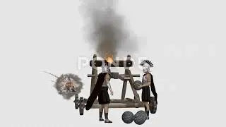Roman Soldiers Firing Catapult Green Screen Transparent Background Animation