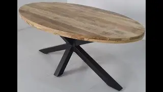 Mango Wooden Oval Shape Flip Top Industrial Spider Leg Dining Table.Home Furniture.