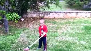 Owen throwing his practice hammer