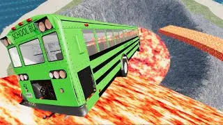 BeamNG drive - Open Lava Bridge Car Jumping Into Volcano | BeamNG-Destruction