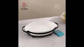 Best Quality Rectangle serving dish oval baking pan white ceramic bakeware with metal rack Factory