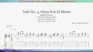 A. B. Mangore - Vals No. 3, Opus 8 in D Minor - for Classical Guitar with Tab