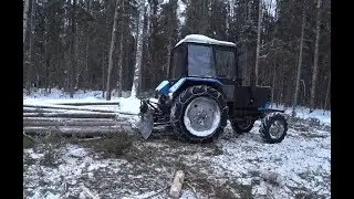 Работа зимой в лесу.  МТЗ-82 на трелёвке