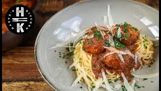 Spiced chicken and feta meatballs with the most incredible Smokey tomato sauce